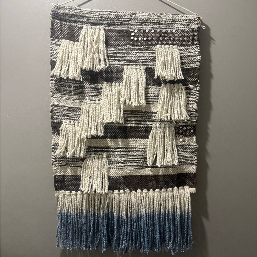 Handcrafted Woven Wall Hanging in Blue and Brown